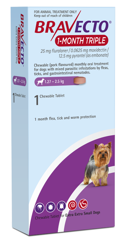 Bravecto 1-Month Triple XXS Pack Single