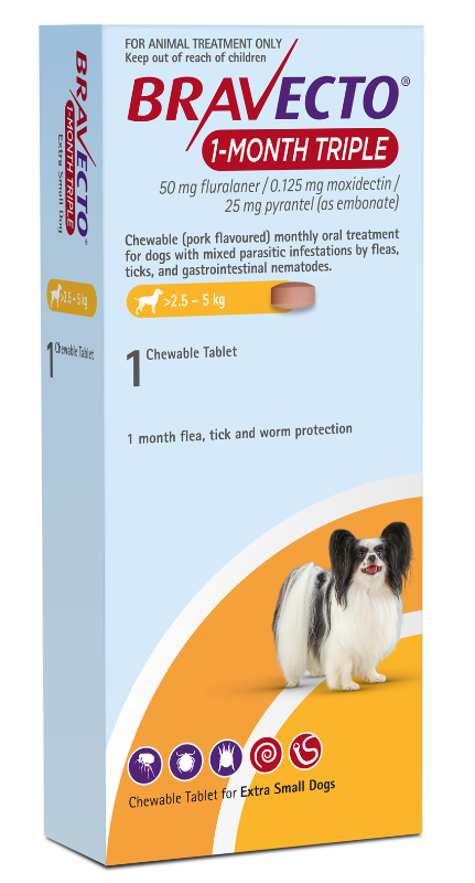 Bravecto 1-Month Triple XS Pack Single